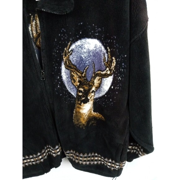 Vintage Bear Ridge Outfitters Deer Black Plush Fleece Jacket Size Large - Picture 7 of 7